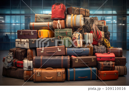 Stylish suitcases packed for travel on white background. Summer vacation Stylish suitcases packed for travel on white background. Summer vacation 109110016