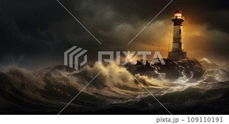 Lighthouse In Stormy Landscape - Leader And Vision Concept 109110191
