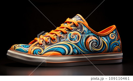 Colorful hand painted and decorated shoe, modern footwear fashion 109110461