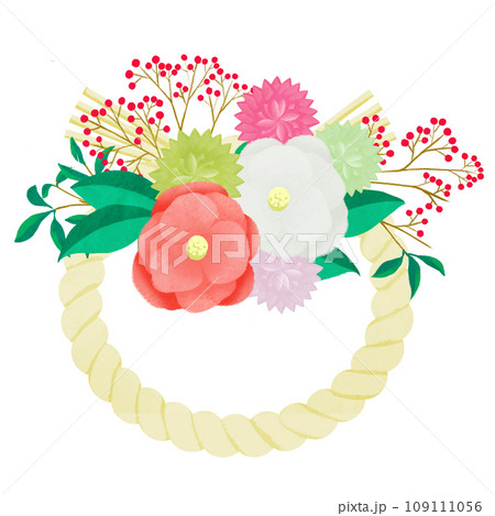 和風の花を飾ったしめ縄のイラスト 和風の花を飾ったしめ縄のイラスト 109111056