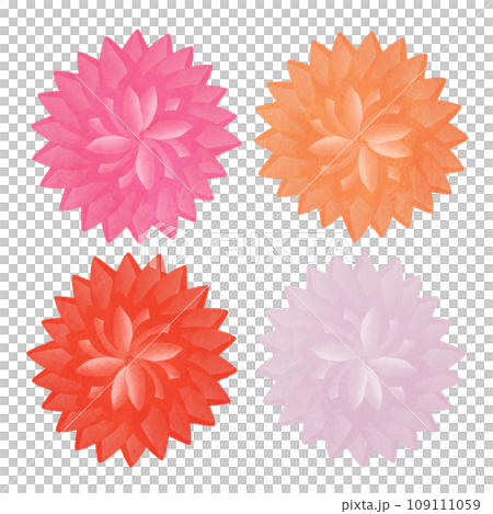 紅色、粉紅色、橙色和淡紫色大麗花的插圖 109111059