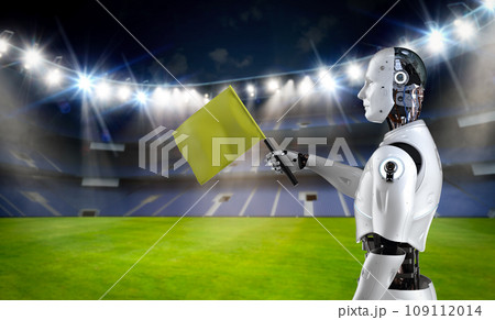 Robotic assistant for soccer or football referee holding flag Robotic assistant for soccer or football referee holding flag 109112014