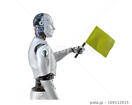 Robotic assistant for soccer or football referee holding flag isolated Robotic assistant for soccer or football referee holding flag isolated 109112015