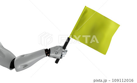 Robotic assistant for soccer or football referee holding flag isolated Robotic assistant for soccer or football referee holding flag isolated 109112016