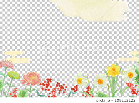 水彩畫新年花卉背景圖 109112122