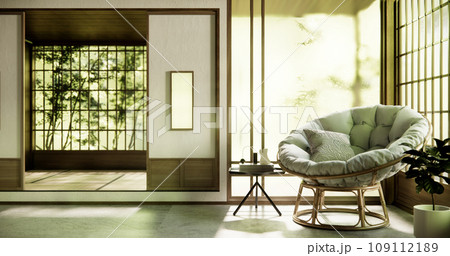 Wooden Arm chair and partition japanese on room tropical interior. 109112189