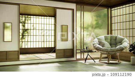 Wooden Arm chair and partition japanese on room tropical interior. 109112190