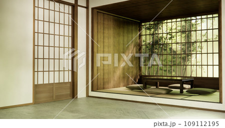 low table and pillow on wooden floor room japan style. low table and pillow on wooden floor room japan style. 109112195