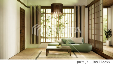 Wooden Arm chair and partition japanese on room tropical interior.3d rendering 109112255
