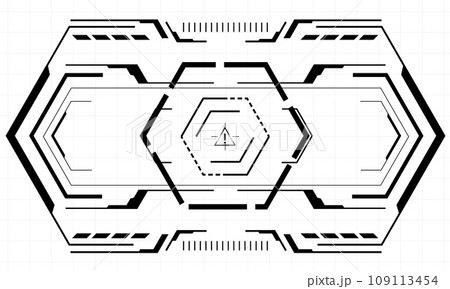 HUD sci-fi hexagon interface screen view black hexagon geometric design virtual reality futuristic technology creative display on white vector 109113454