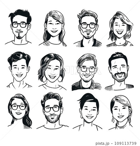 人物 色々な人の顔 ペン画セット Generative AI 人物 色々な人の顔 ペン画セット Generative AI 109113739