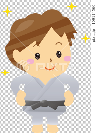 Illustration of a smiling person wearing a judo or karate uniform 109114560