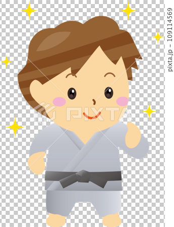 Illustration of a smiling person wearing a judo or karate uniform 109114569
