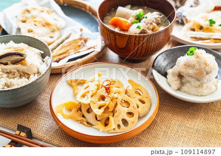 夕食時の蓮根のきんぴら 夕食時の蓮根のきんぴら 109114897