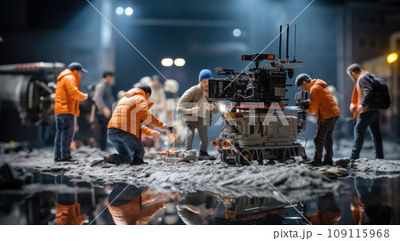 テレビのスタジオで働く撮影クルー 109115968