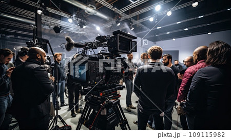 テレビのスタジオで働く撮影クルー 109115982