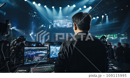 テレビのスタジオで働く撮影クルー 109115995