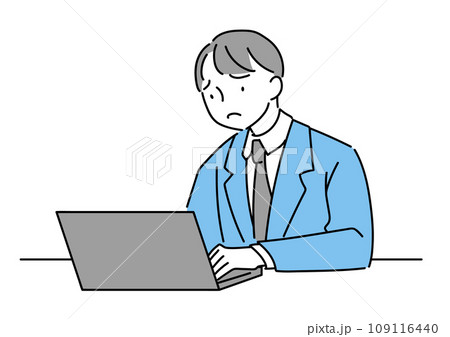 PCで仕事するスーツの男性、困っている 109116440