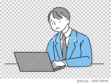 PCで仕事するスーツの男性、困っている 109116440