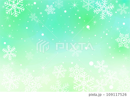 キラキラ雪の結晶　イメージ　グリーン 109117526