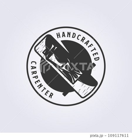 badge wood plane logo, emblem vintage carpentry symbol vector illustration design 109117611