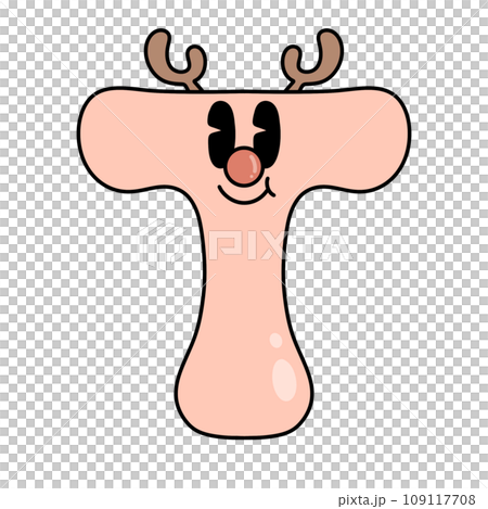 Letter T cute 60s 70s groovy retro vintage smiley reindeer cartoon font winter alphabet merry christmas pink xmas festive sublimation clipart 109117708