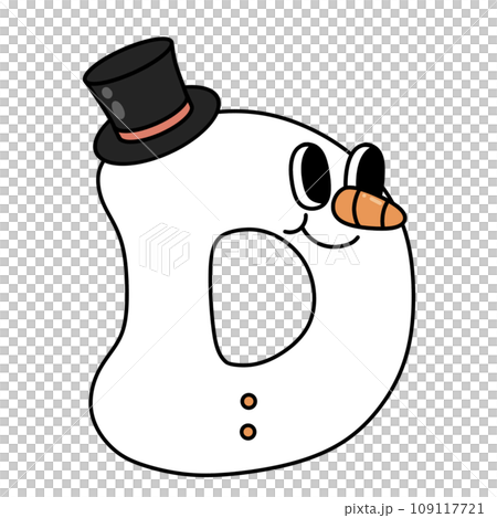 Letter D cute 60s 70s groovy retro vintage smiley snowman cartoon font winter alphabet merry christmas xmas festive clipart 109117721