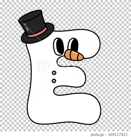 Letter E cute 60s 70s groovy retro vintage smiley snowman cartoon font winter alphabet merry christmas xmas festive clipart 109117821