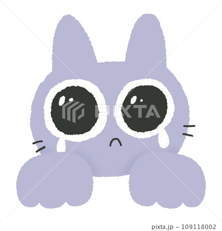 cat peeking out from behind a white blank banner decoration Cute Adorable Hand drawn little kitten 109118002