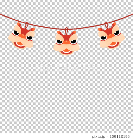 Year of Dragon head baby lion dance and lantern cute watercolor Hanging Element doodle Border frame for Chinese New Year,Happy New Year,Lunar New Year Festival 109118196