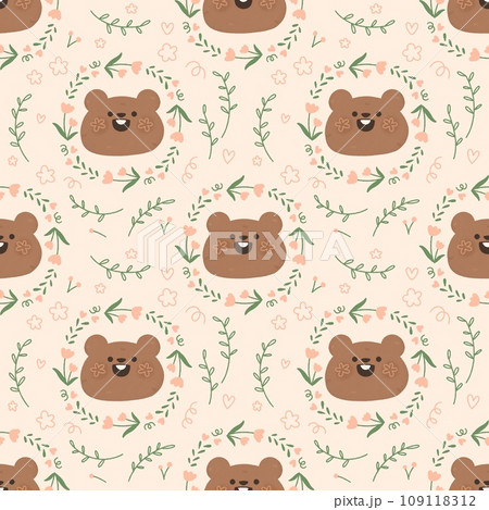 Seamless pattern with cute cartoon animal marmot and flower doodle Watercolor for Happy Groundhog Day2 February printable postcard print greetings card banner poster 109118312