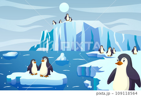 Group of penguin in antarctica scene . Vector . 109118564
