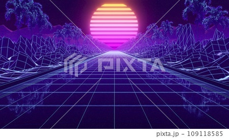 3d render background neon retro wave 80s style 109118585