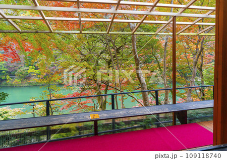 秋の京都嵐山　嵐山祐斎亭　絶景テラスからの紅葉 109118740