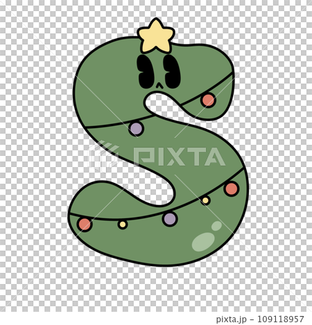 Letter S cute 60s 70s groovy retro vintage smiley green tree cartoon font winter alphabet merry christmas xmas festive sublimation clipart 109118957