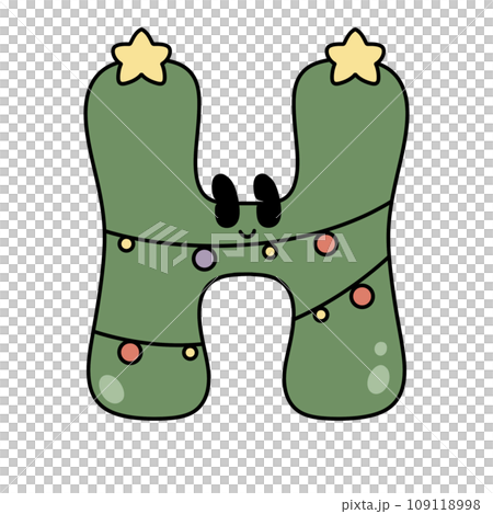 Letter H cute 60s 70s groovy retro vintage smiley green tree cartoon font winter alphabet merry christmas xmas festive sublimation clipart 109118998
