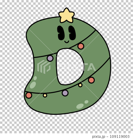 Letter D cute 60s 70s groovy retro vintage smiley green tree cartoon font winter alphabet merry christmas xmas festive sublimation clipart 109119003