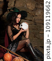 A portrait of a young sexy witch with outside. Magic, dark force, spell. Witchcraft. Halloween. 109119662