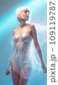 Beautiful girl with blond hair with neon lights on front 109119787