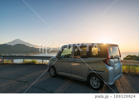 Minivan car at Satta Toge pass viewpoint to see mt. Fuji, Shimizu Minivan car at Satta Toge pass viewpoint to see mt. Fuji, Shimizu 109120924