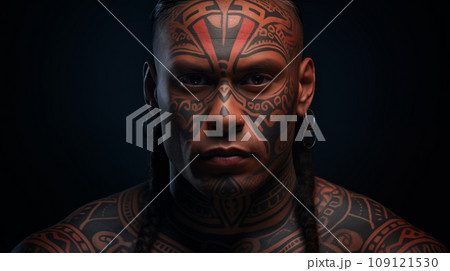 Vision of ancestry, symmetry in tribal body art. Generative AI 109121530