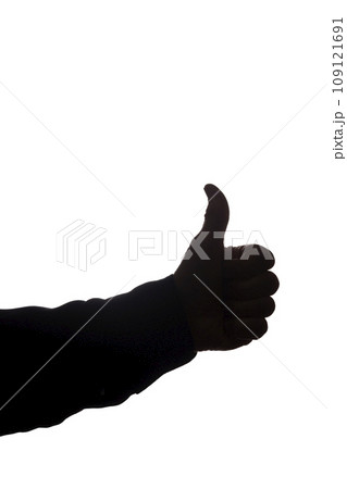 Hand old man with raised finger, like - silhouette concept abstraction Hand old man with raised finger, like - silhouette concept abstraction 109121691