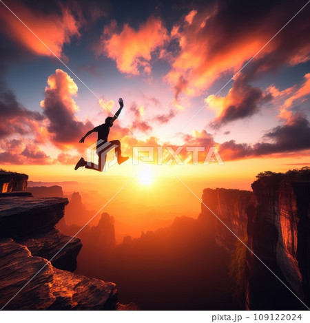 Man jump through the gap between hill. man jumping over cliff 109122024