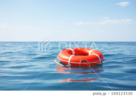 Lifebuoy in the sea. Rescue equipment. Generative AI 109123530