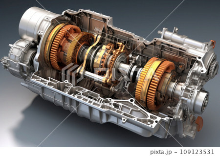 Part of transmission gearbox. Mechanism with cogwheels. Generative AI 109123531