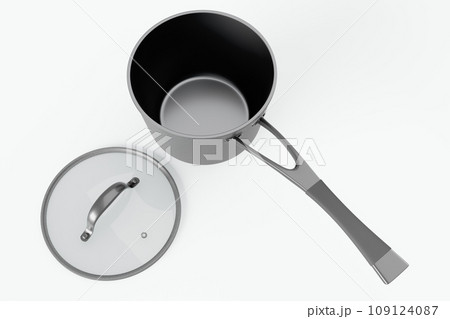 Stainless steel cooker with lid and chrome cookware on white background Stainless steel cooker with lid and chrome cookware on white background 109124087