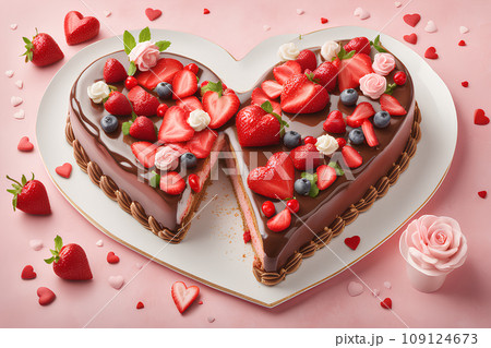 Heart-shaped mousse cake for Valentine's Day. 109124673