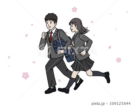 新学期に向けて走る学生、中高生の男女 109125844