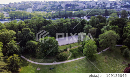 Amazing Drone point of sunset view on Oder river and church of Sts. Peter and Pavel 109126046