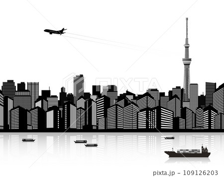 背景に、スカイツリーの見える街並み 109126203